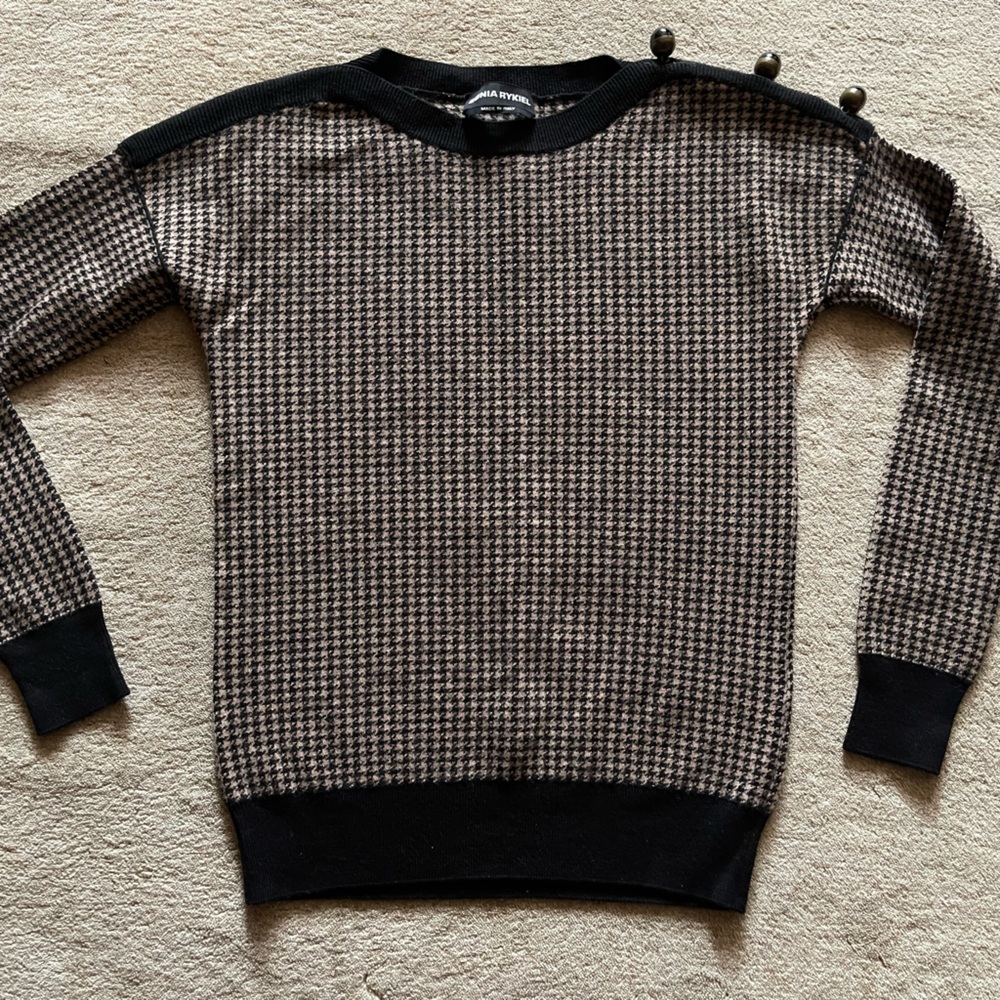 Sonia Rykiel Sweater Boatneck Black/brown  Virgin Wool size small Euro 38